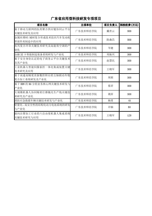 广东省应用型科技研发专项项目