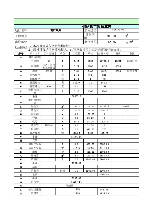 钢结构报价单格式