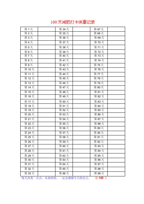 100天减肥打卡体重记录卡