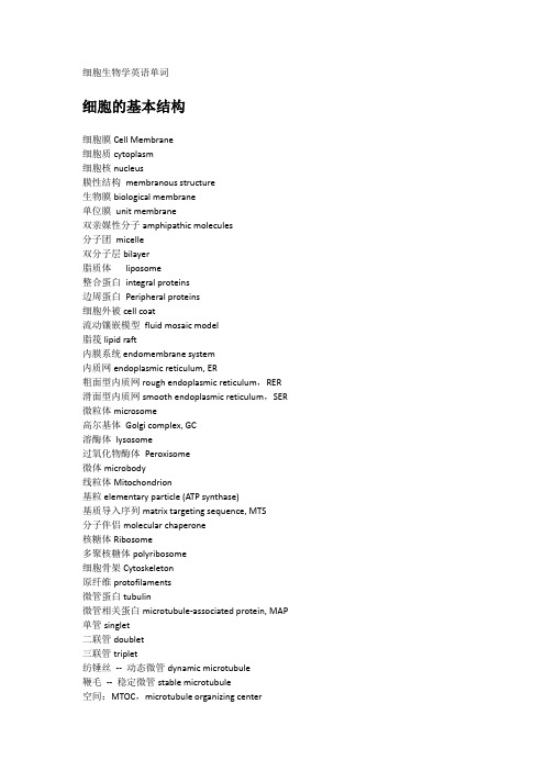 细胞生物学英语单词