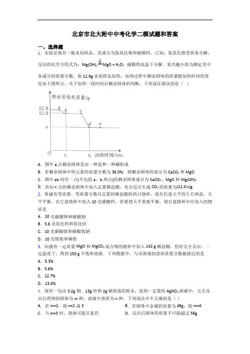 北京市北大附中中考化学二模试题和答案