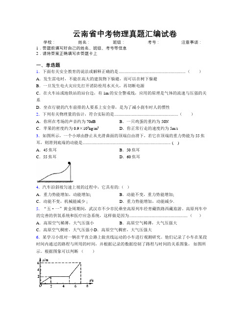 精编云南省中考物理真题汇编试卷附解析