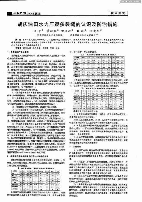 胡庆油田水力压裂多裂缝的认识及防治措施