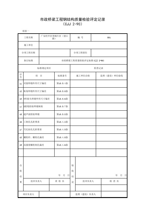 市政桥梁工程钢结构质量检验评定记录(续表一)