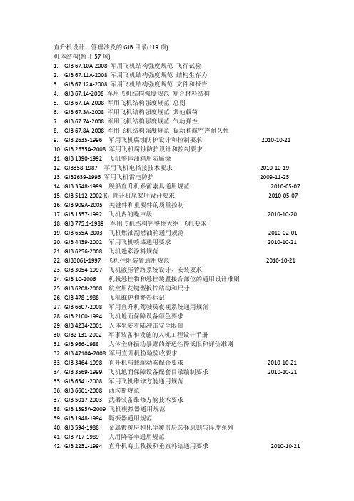 直升机设计所用GJB目录参考(设计规定)