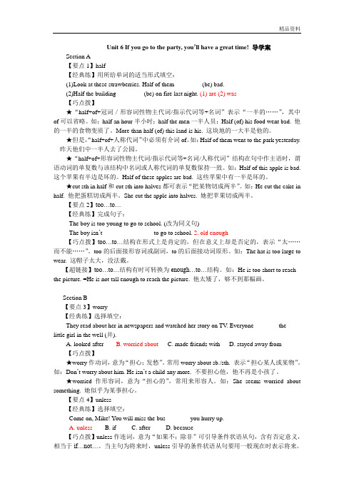 鲁教版七年级英语下册Unit 6 If you go to the party,you'll have a great time导学案