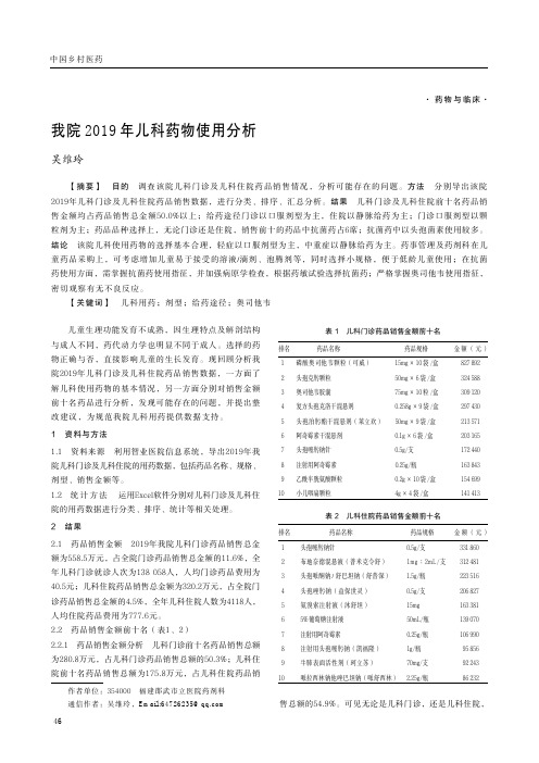 我院2019年儿科药物使用分析