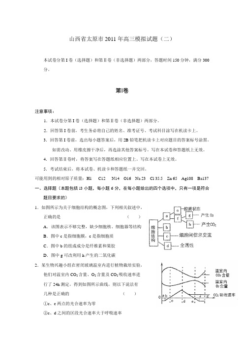 山西太原市2011届高三模拟试题(二)(理综)缺答案