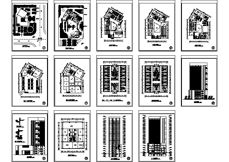 高层豪华宾馆cad建筑设计方案图纸(平面、立面)