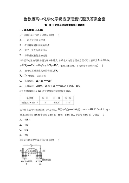 鲁教版高中化学化学反应原理测试题及答案全套