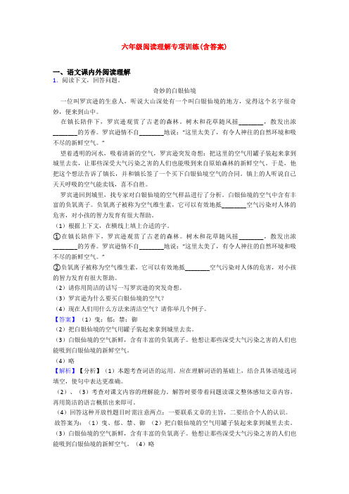 六年级阅读理解专项训练(含答案)