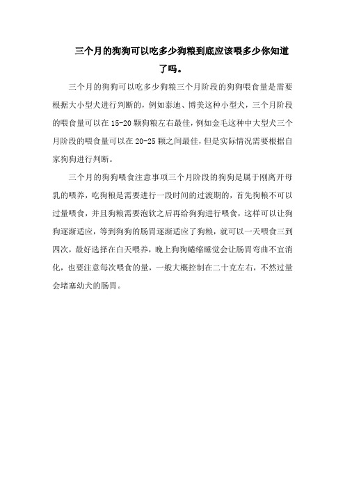 三个月的狗狗可以吃多少狗粮到底应该喂多少你知道了吗