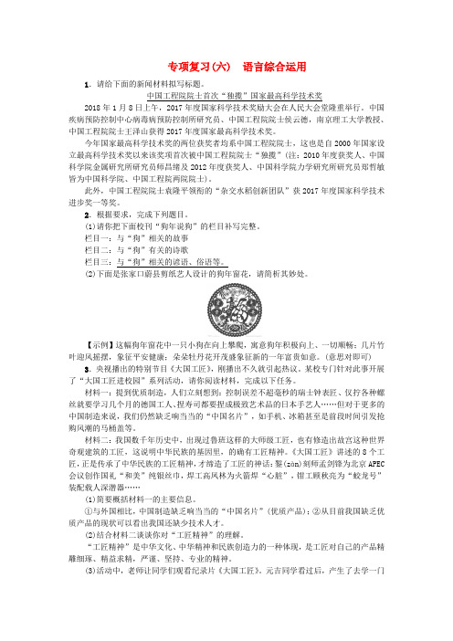 九年级语文上册辅导培训卷：专项复习六语言综合运用(含答案)