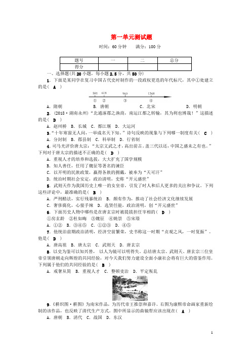 七年级历史下册第一单元隋唐时期：繁荣与开放的时代单元综合测试题新人教版