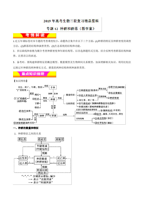 【推荐】专题12+种群和群落(教学案)-2019年高考生物二轮复习精品资料