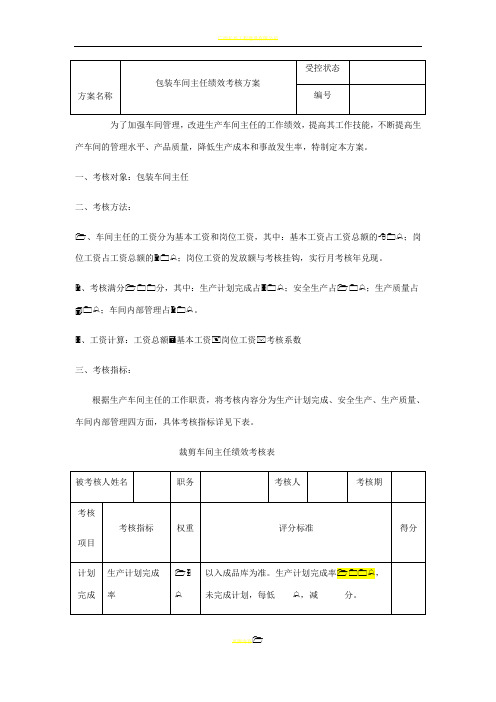 包装车间主任绩效考核表