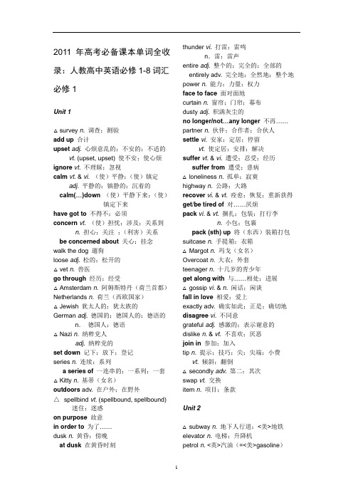 2011高考必备人教新课标高中单词表必修1-8全收录