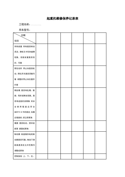 汽车吊维修保养记录