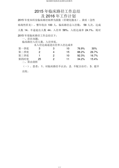 临床路径持续改进分析总结汇报