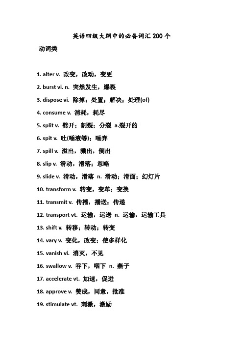 四级大纲必备词汇200个