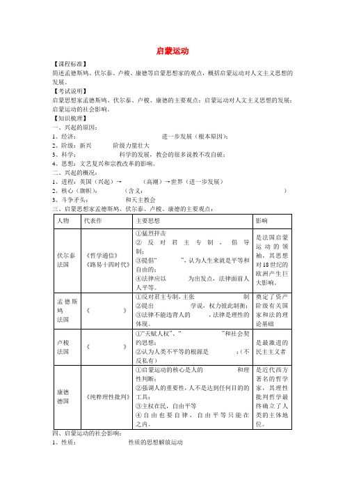 最新-高中历史 《启蒙运动》学案 新人教版必修3 精品