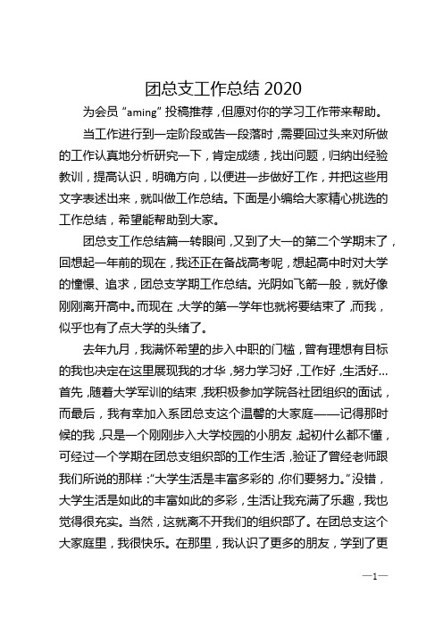 团总支工作总结2020