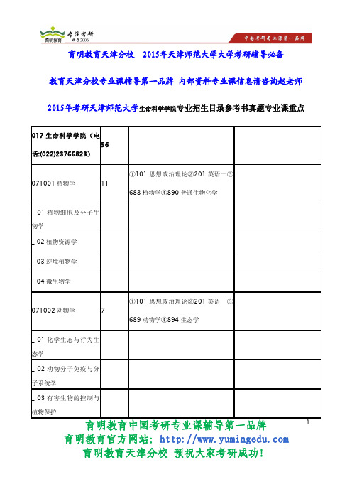 2015年考研天津师范大学生命科学学院专业招生目录参考书真题专业课重点