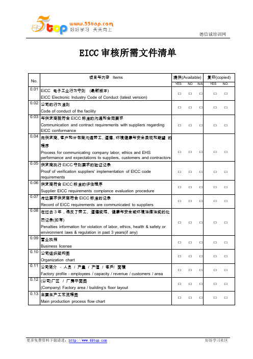 EICC审核所需文件清单