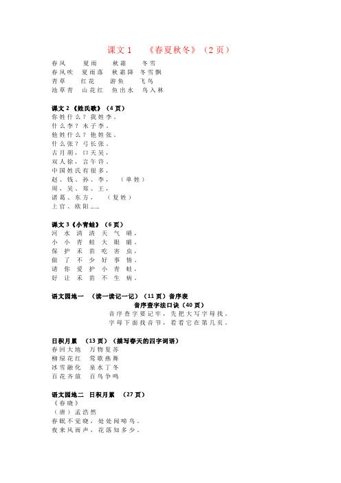 【强烈推荐】最新最全一年级语文下册要求背诵课文知识梳理