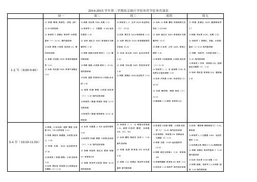 2014-2015学年第二学期南京晓庄学院体育学院体育课表