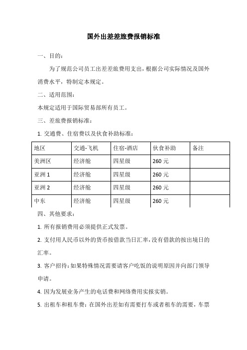 国外出差差旅费报销标准