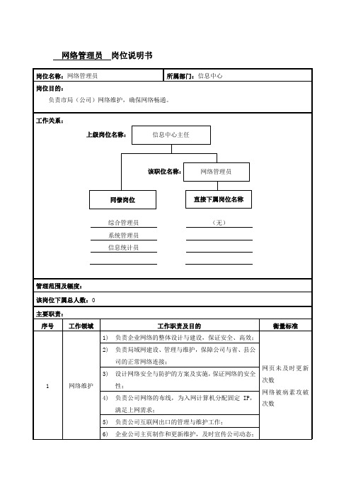 网络管理员岗位说明书范例(3)