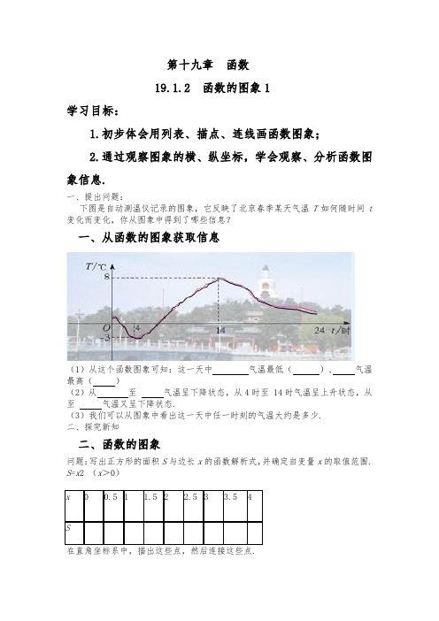 人教版初中数学八年级下册19.1.2《函数的图象》教案设计