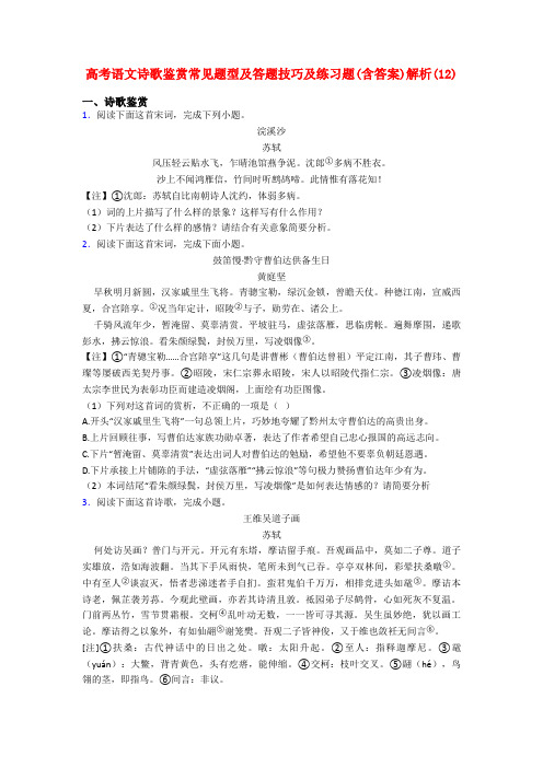 高考语文诗歌鉴赏常见题型及答题技巧及练习题(含答案)解析(12)