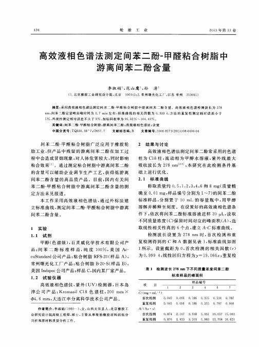 高效液相色谱法测定间苯二酚-甲醛粘合树脂中游离间苯二酚含量