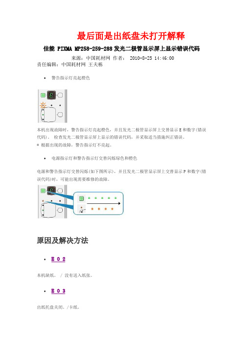 P10~和出纸盘未打开佳能MP258-259-288代码