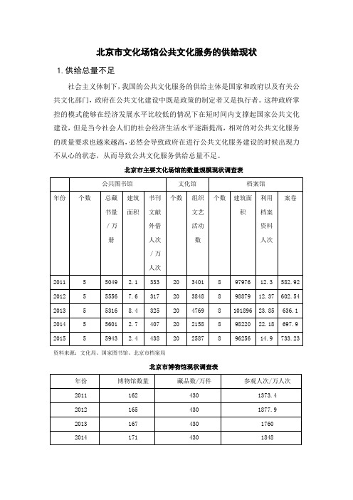 北京市文化场馆公共文化服务的供给现状