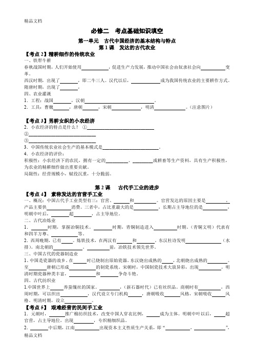 最新历史必修2知识点(填空)简编