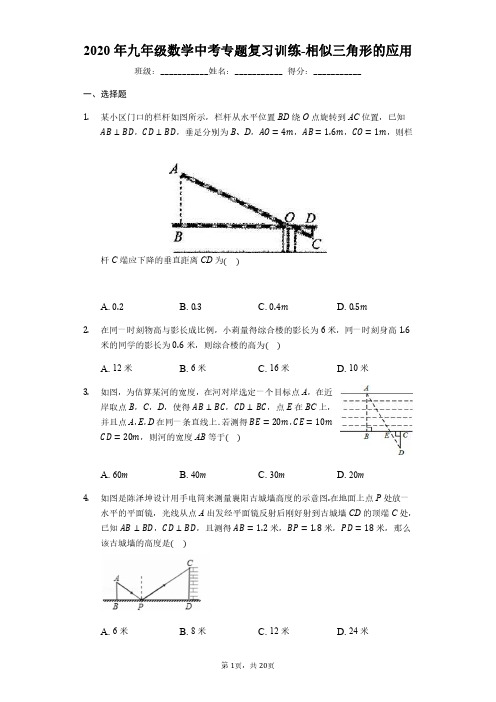 2020年九年级数学中考专题复习训练-相似三角形的应用(解析版 ).pdf