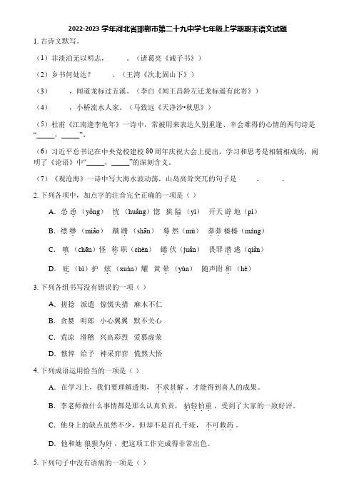 2022-2023学年河北省邯郸市第二十九中学七年级上学期期末语文试题