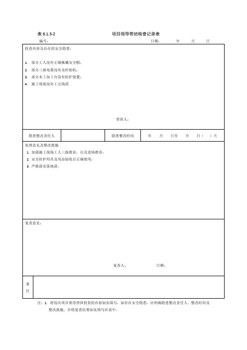 项目领导带班检查记录表