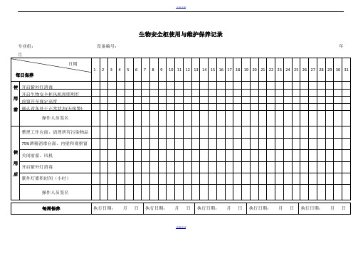 生物安全柜使用与维护保养记录表