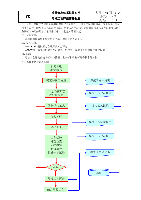 焊接工艺评定管理规定