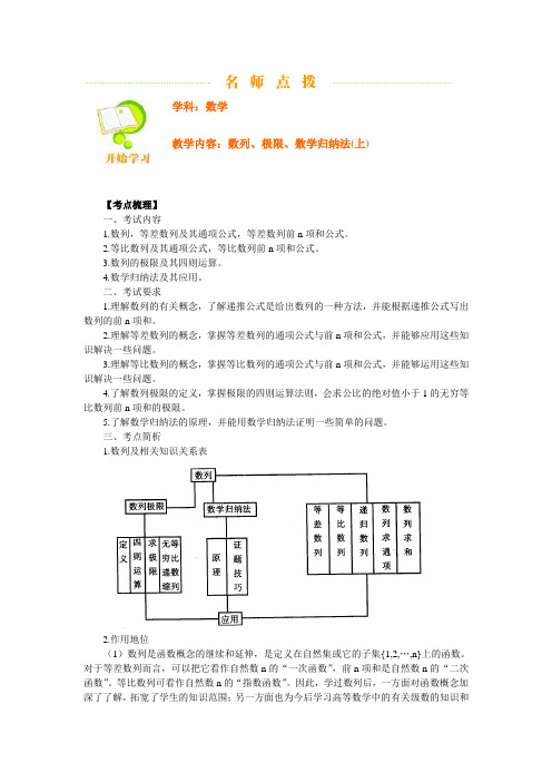 北大附中高考数学专题复习数列极限数学归纳法