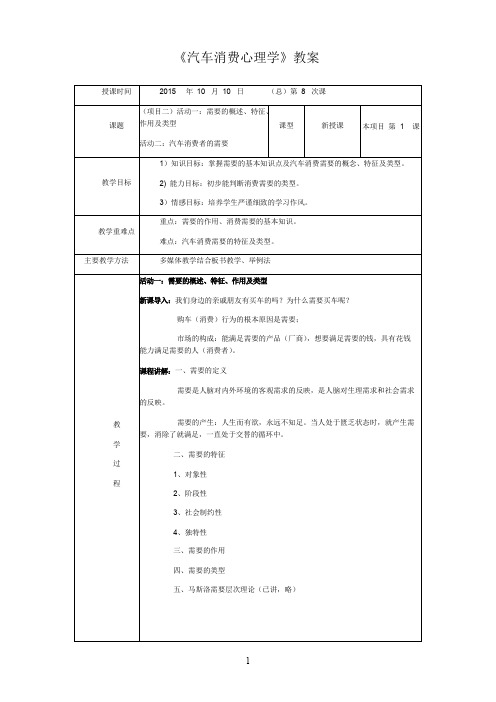 《汽车消费心理学》教案