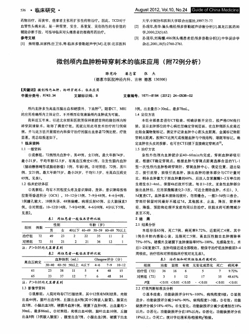 微创颅内血肿粉碎穿刺术的临床应用(附72例分析)