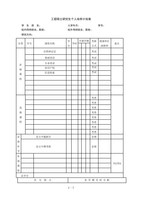 工程硕士研究生个人培养计划表