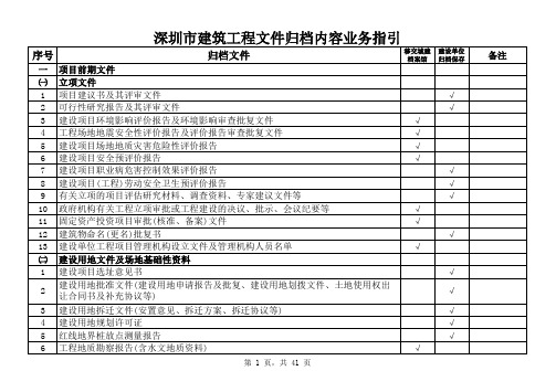 深圳市建筑工程文件归档内容业务指引