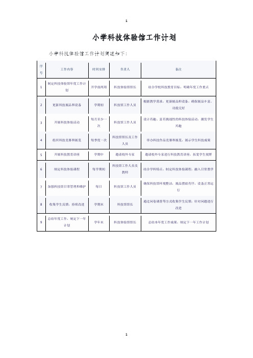 小学科技体验馆工作计划