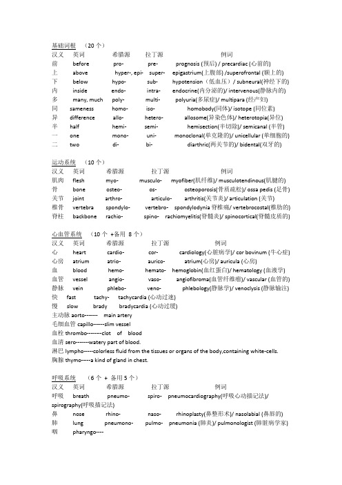 专业医学英语词根及前缀后缀大全-按系统分类整理